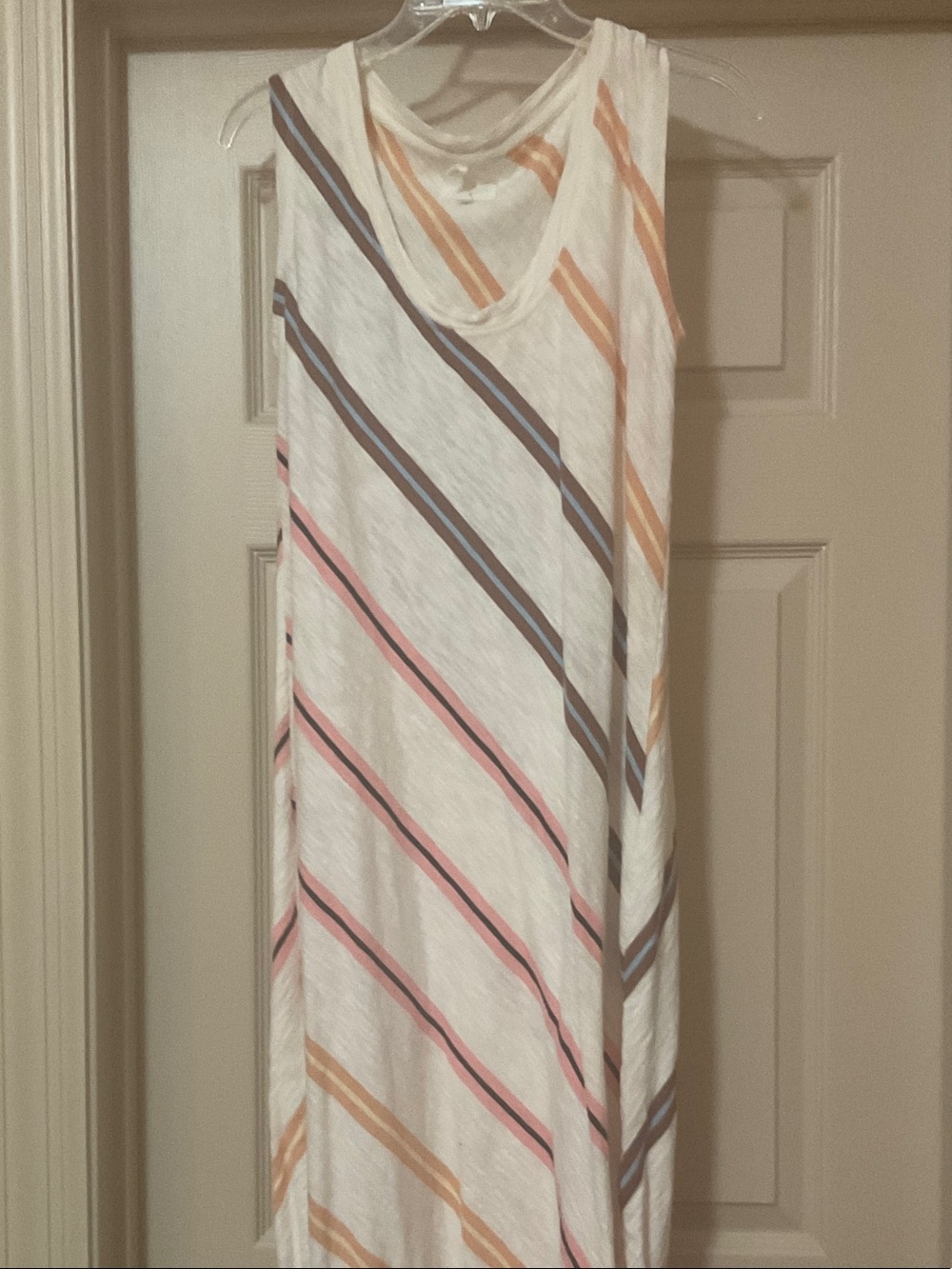 Lou & Grey White Sleeveless Maxi Dress w/ Pink, Blue & Orange Stripes (XSmall)